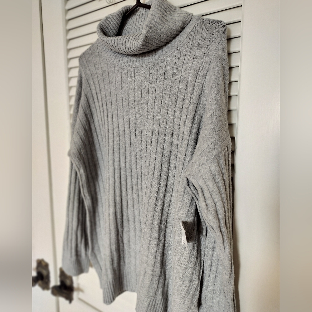 Forever 21 Women's Heather Grey Turtleneck Sweater Side Slits Size XL